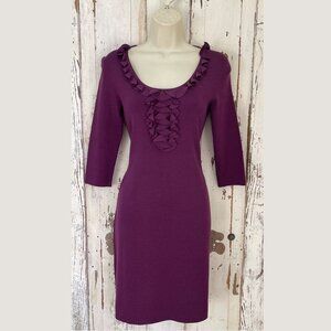 Ann Taylor Womens Purple Silk/Nylon 3/4 Sleeve Sheath Knit Dress